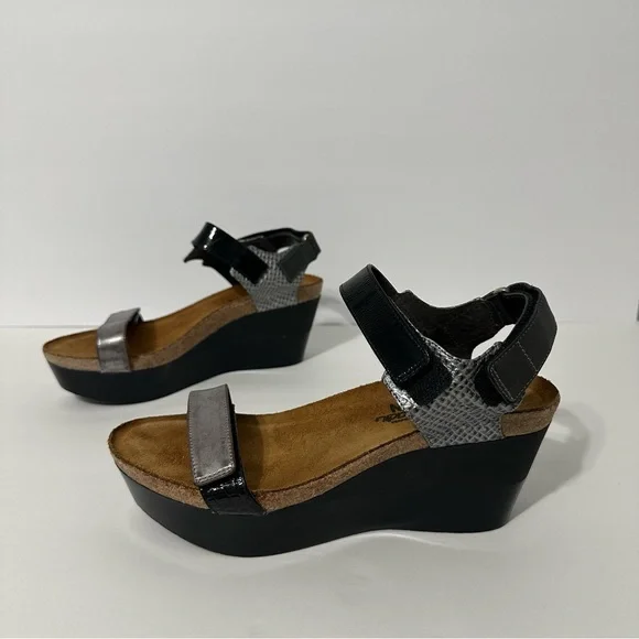 NAOT Womens Sandals Sz 39 (US 8) Wedge Ankle Strappy Embossed Animal Print Boho - Picture 2 of 13